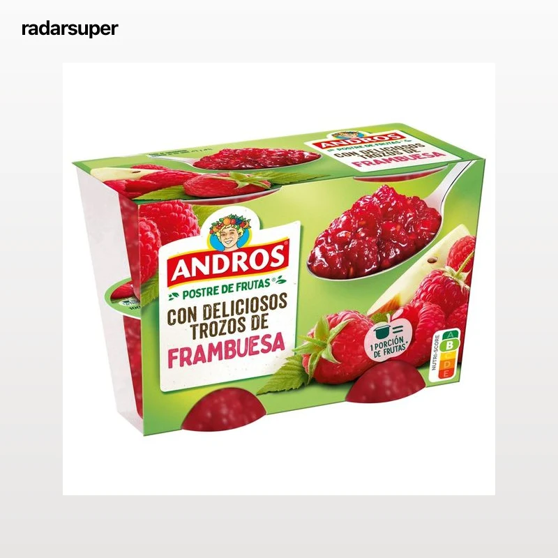 ANDROS Postre vegetal con tozos de frambuesa 4 x 100 g.