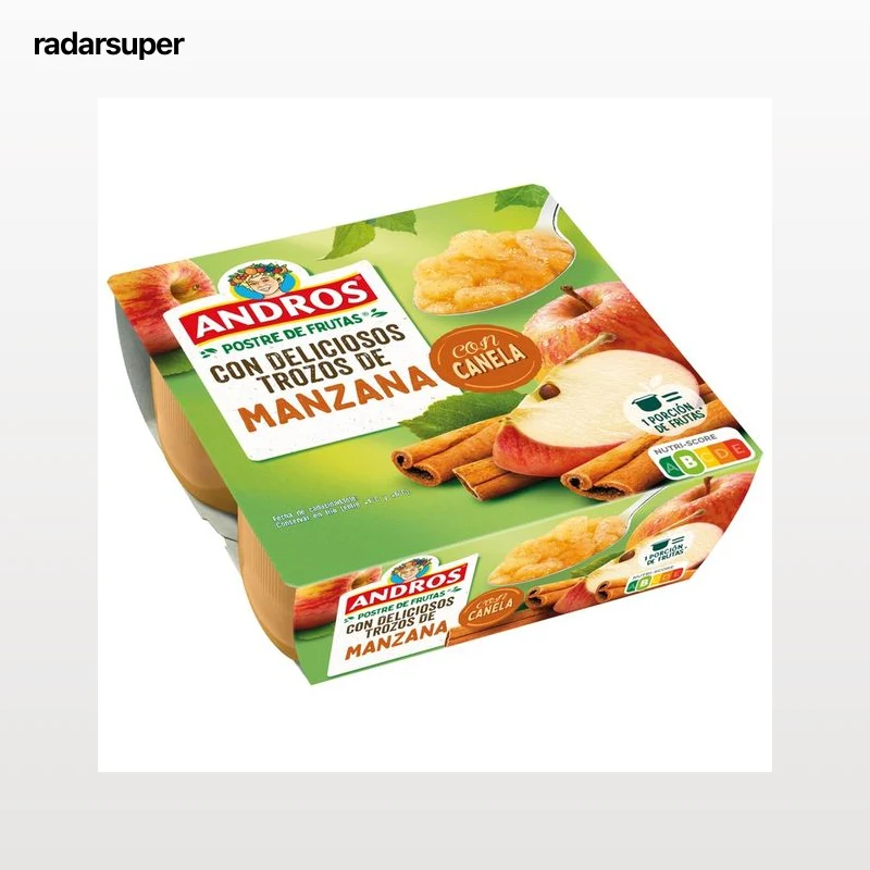 ANDROS Postre vegetal con tozos de manzana con canela 4 x 100 g.