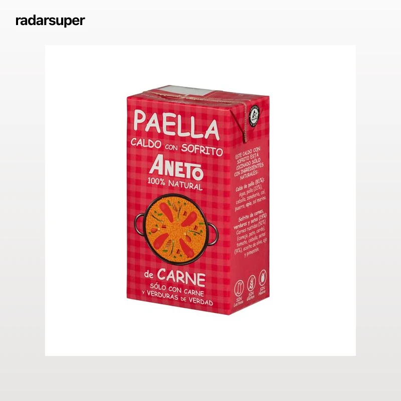 ANETO Caldo con sofrito para paella de carne y verduras 100% natural brik de 1 l.