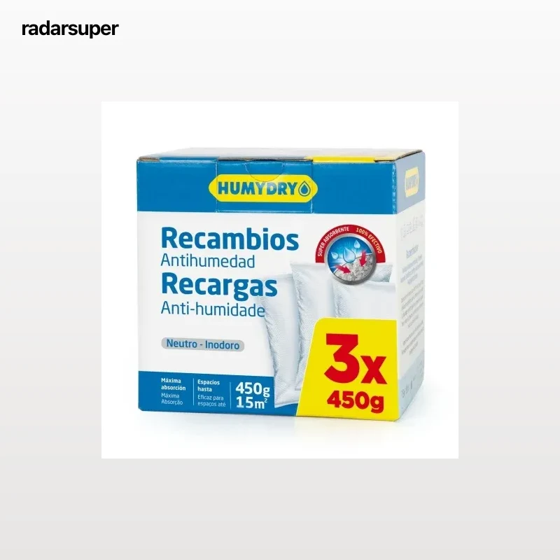 Antihumedad neutro recambio Humydry pack de 3 unidades de 450 g.