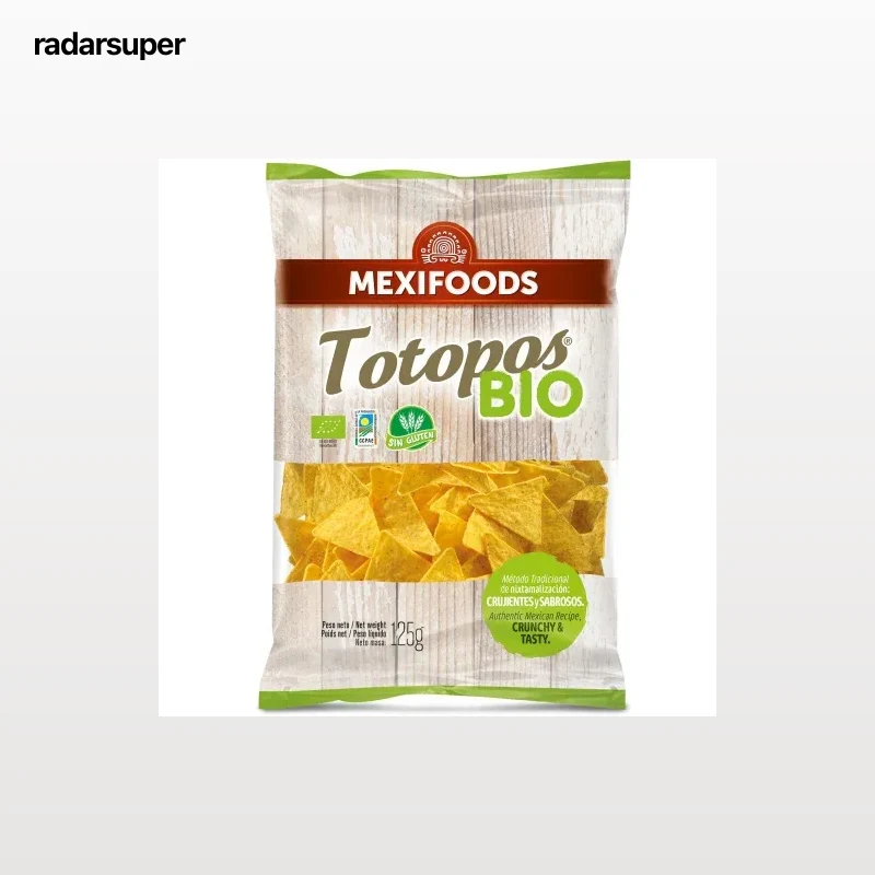 Aperitivo de maiz ecológico Totopos Mexifood sin gluten 125 g.