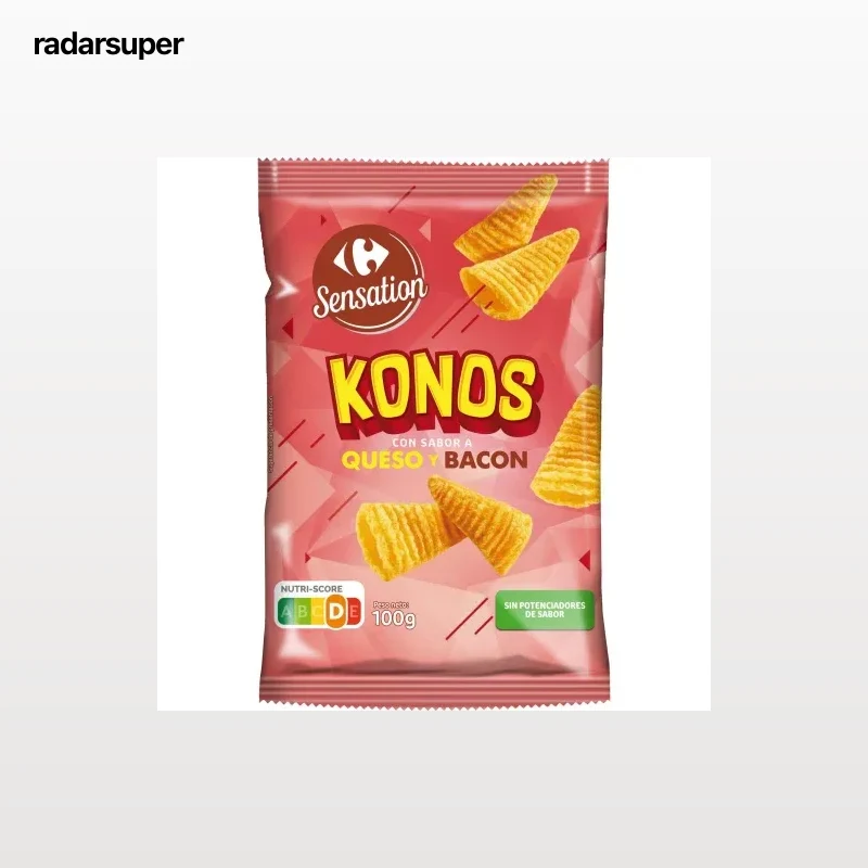 Aperitivo de maíz sabor queso y bacon Konos Carrefour 100 g.