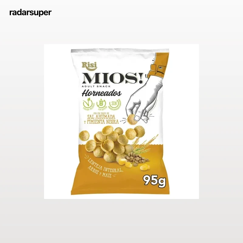 Aperitivo de maíz sabor sal ahumada y pimienta negra Risi Mios! sin gluten 95 g.