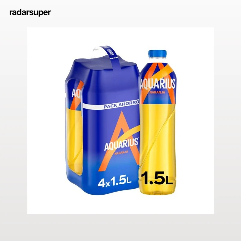 AQUARIUS Bebida isotónica con sabor a naranja en pack de 4 botellas de 1,5 l.