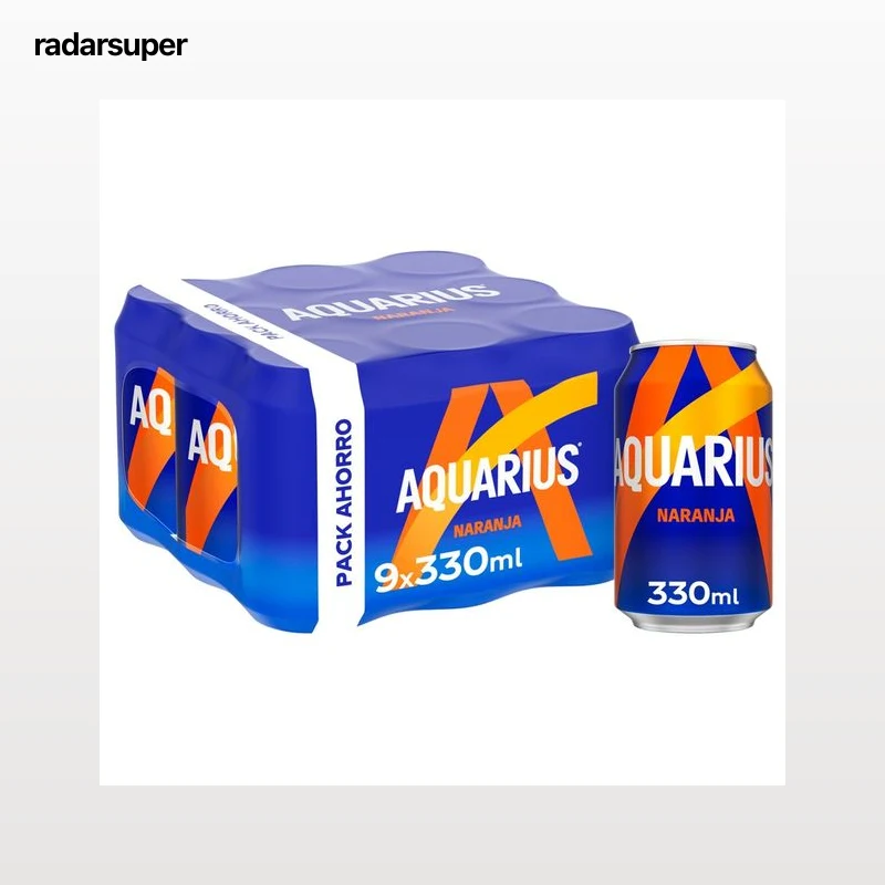 AQUARIUS Bebida isotónica con sabor a naranja pack de lata de 9 uds. x 330 ml.