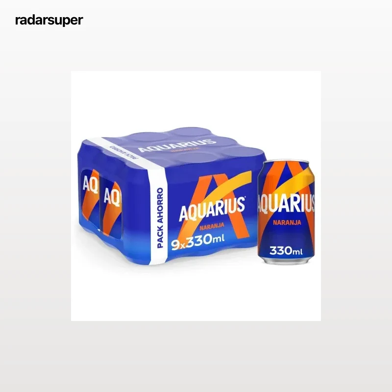 Aquarius bebida isotónica sabor naranja pack de 9 latas de 33 cl.