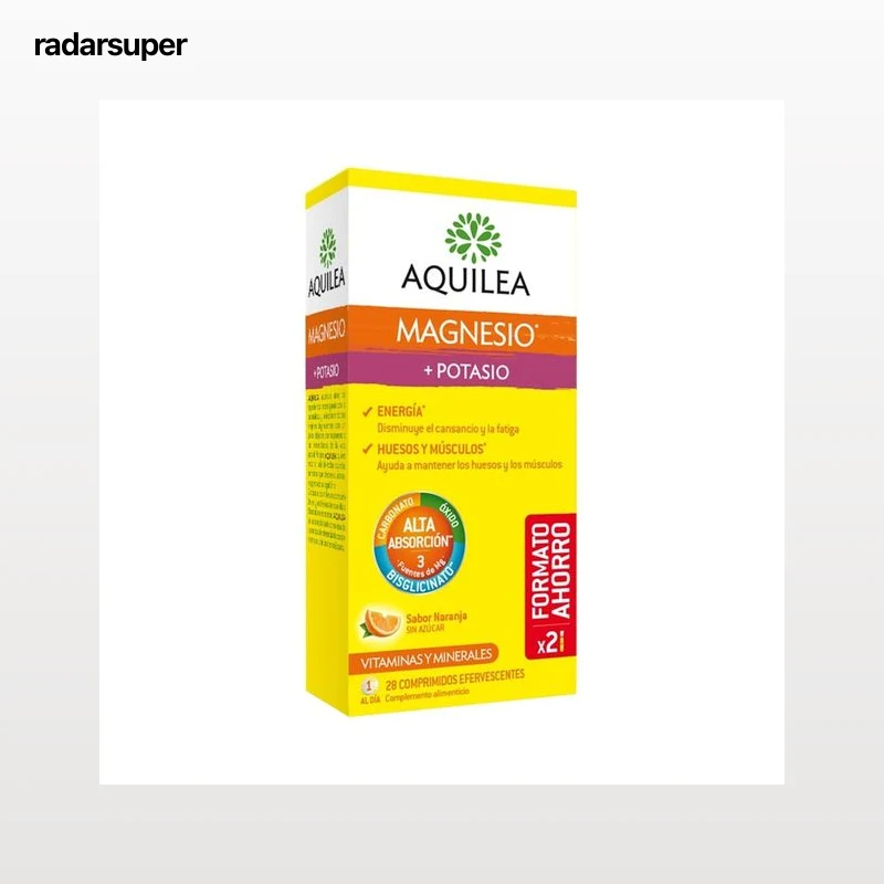 AQUILEA Magnesio + potasio en comprimidos efervescentes, sin azucar y con sabor a naranja AQUILEA 28 uds.