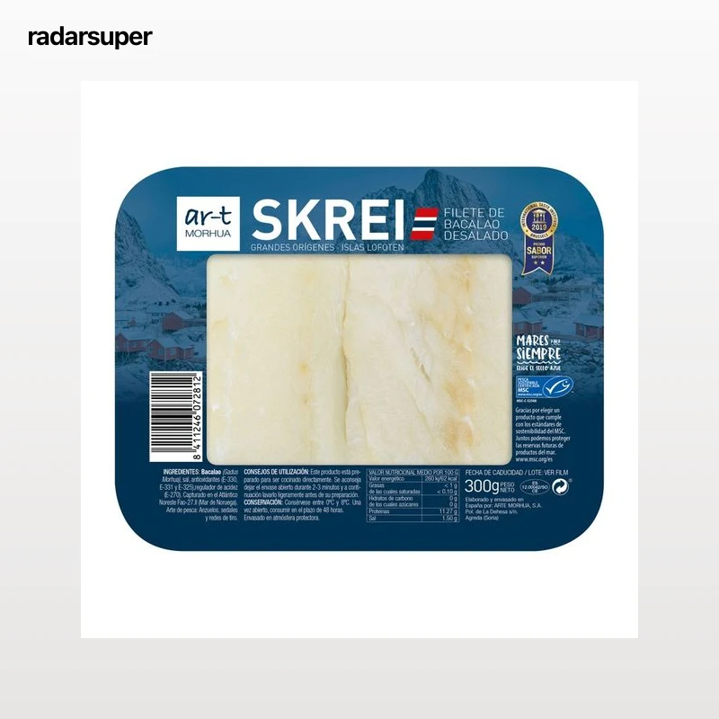 AR-T MORHUA Filetes de bacalao skrei desalado de pesca sostenible certificada (MSC) 300 g.