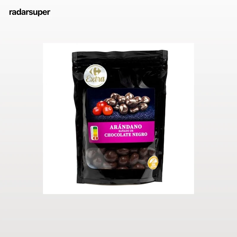 Arándanos bañados en chocolate negro Carrefour Extra sin gluten doy pack 150 g.