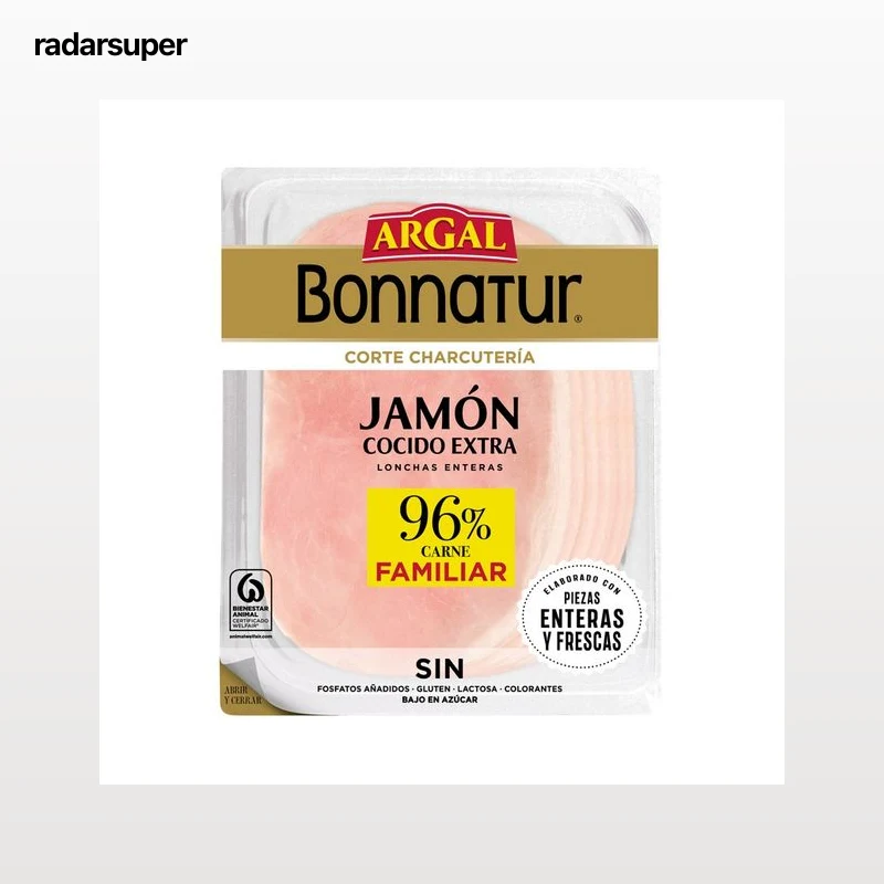 ARGAL Bonnatur Corte charcutería Jamón cocido extra, cortado en lonchas enteras 175 g.