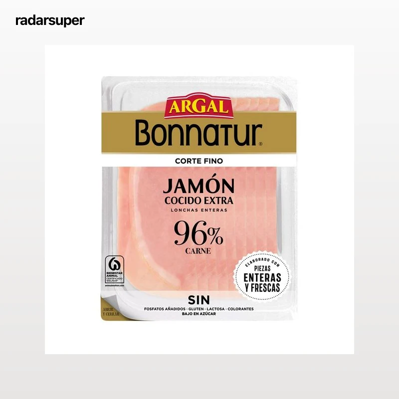 ARGAL Bonnatur Corte fino Jamón cocido extra cortado en lonchas enteras 130 g.