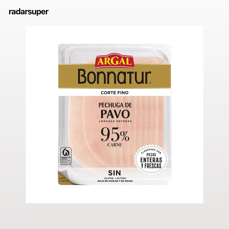 ARGAL Bonnatur Corte fino Pechuga de pavo cortada en lonchas enteras 115 g.