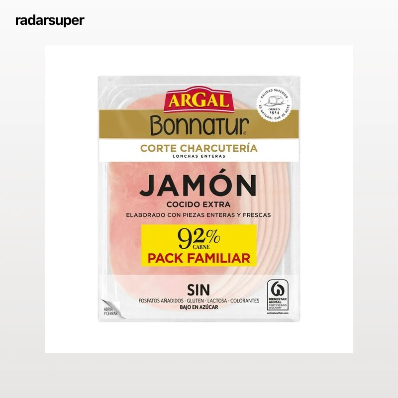 ARGAL Bonnnatur corte charcutería Jamón cocido extra cortado en lonchas 200 g.