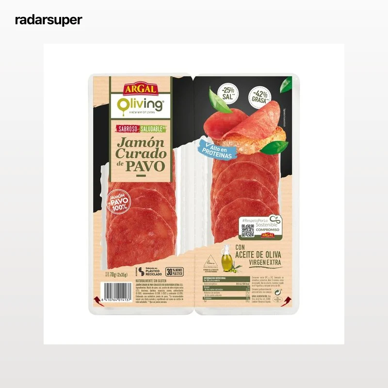 ARGAL Jamón curado de pavo cortado en lonchas ARGAL Oliving 2 x 35 g.
