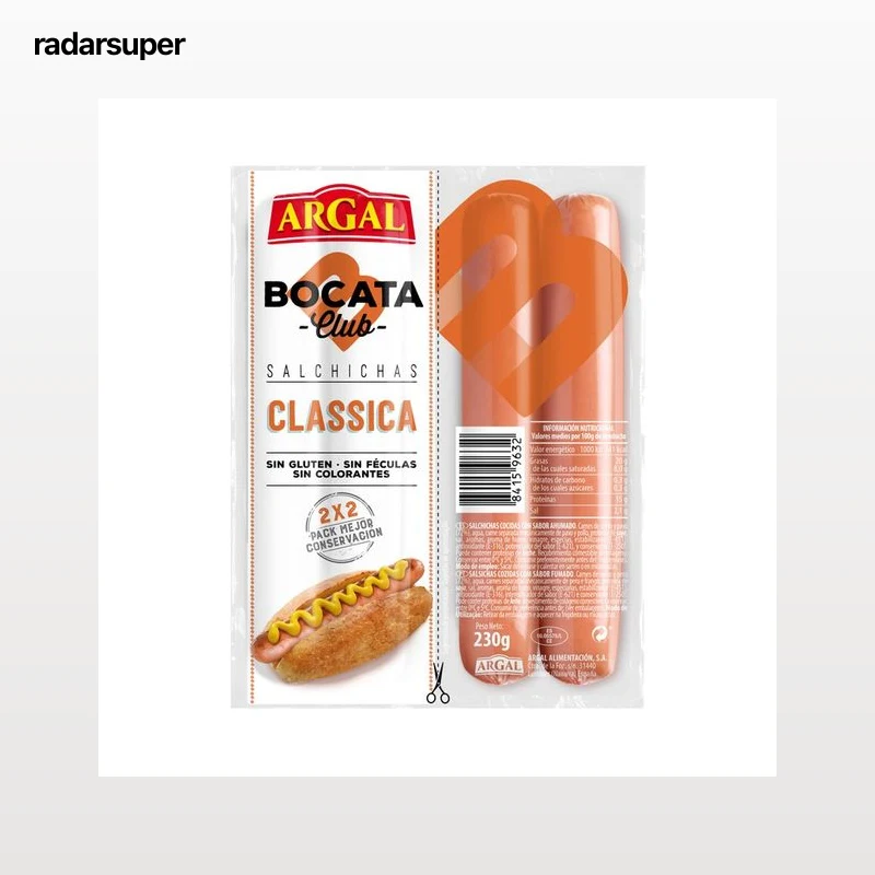 ARGAL Salchichas cocidas y ahumadas de cerdo y pavo, tipo Viena ARGAL Bocata club 230 g.