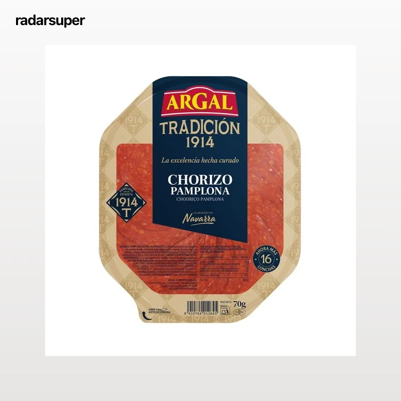 ARGAL Tradición 1914 Chorizo de Pamplona, origen Navarra, cortado en finas lonchas 70 g.
