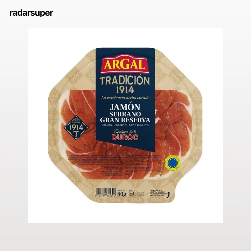 ARGAL Tradición 1914 Jamón serrano gran reserva, 50% Duroc, cortado en lonchas 80 g.