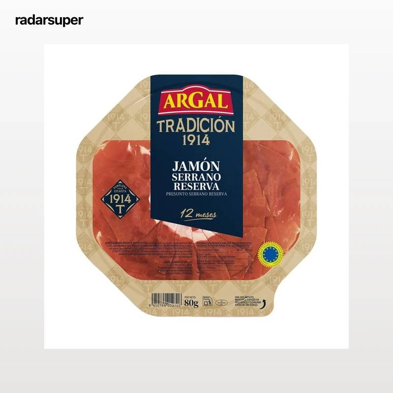 ARGAL Tradición 1914 Jamón serrano reserva (12 meses de curación), cortado en lonchas muy finas 80 g.