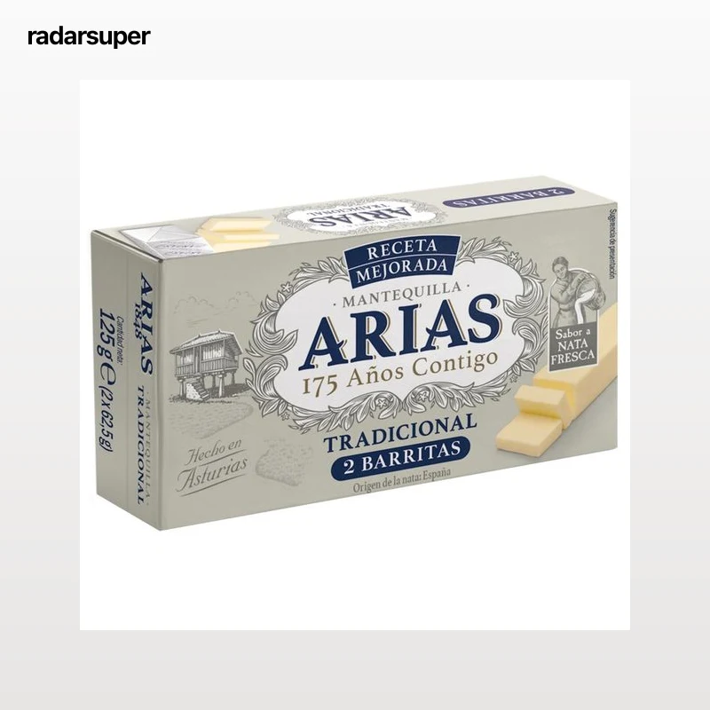 ARIAS Pastilla de mantequilla tradicional sin sal 125 g.