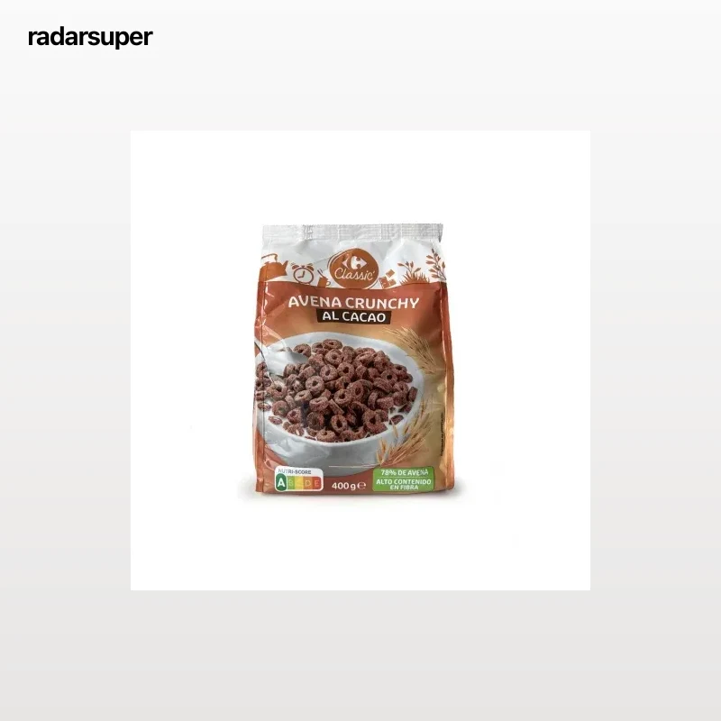 Aros de avena crujiente al cacao Classic Carrefour 400 g.