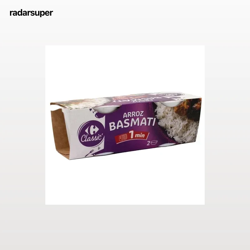Arroz basmati para microondas Classic Carrefour sin gluten pack de 2 unidades de 125 g.