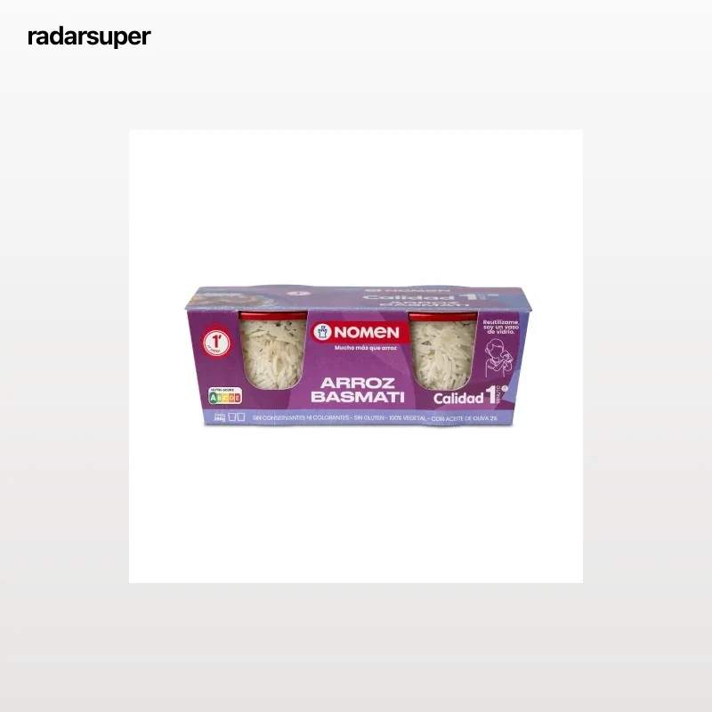 Arroz basmati para microondas Nomen sin gluten pack de 2 unidades de 140 g.