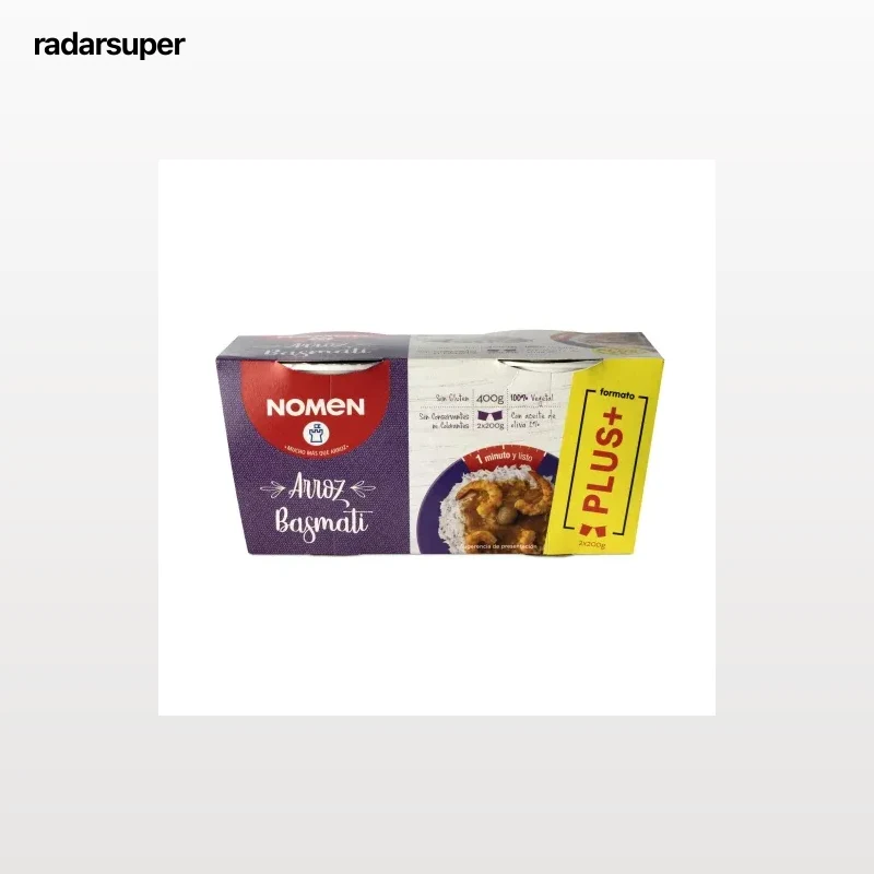 Arroz basmati para microondas Nomen sin gluten pack de 2 unidades de 200 g.