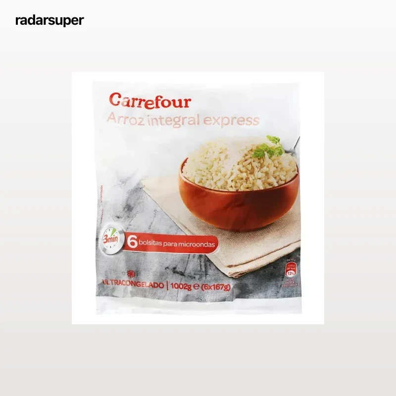Arroz integral Carrefour pack de 6 unidades de 167 g.