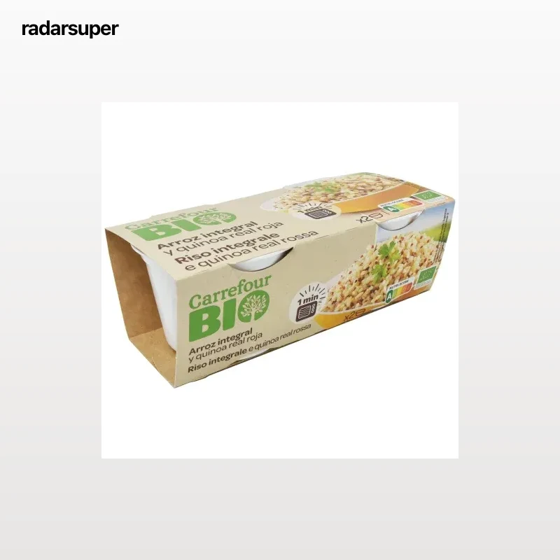 Arroz integral con quinoa roja para microondas ecológico Carrefour Bio pack de 2 unidades de 125 g.