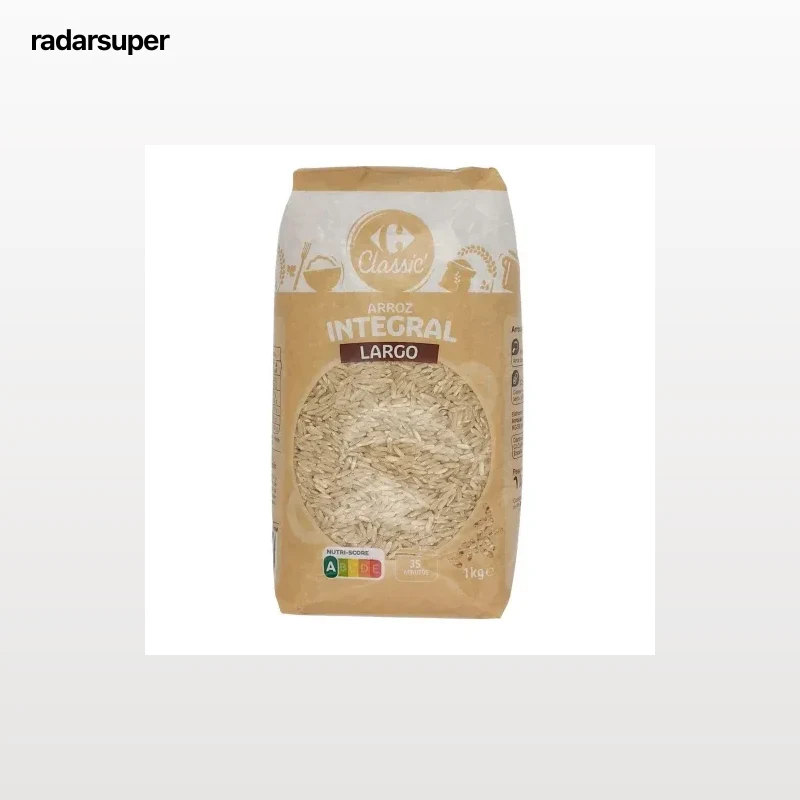 Arroz integral largo Carrefour 1 kg.