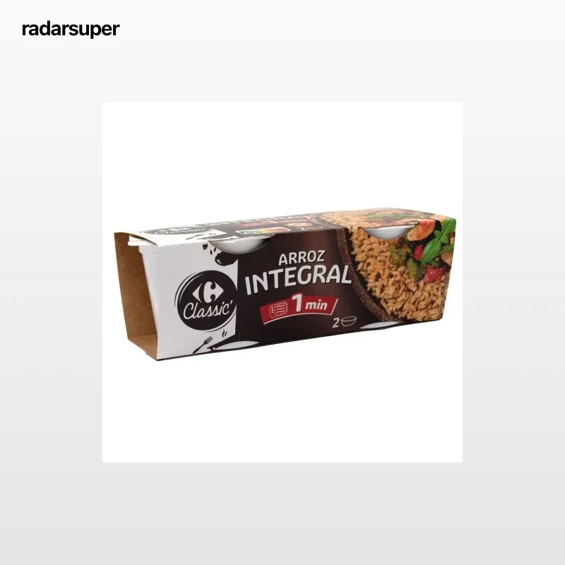 Arroz redondo integral para microondas Classic Carrefour sin gluten pack de 2 unidades de 125 g.