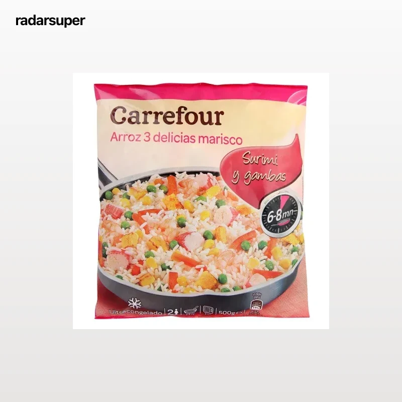 Arroz tres delicias con marisco Carrefour 500 g.