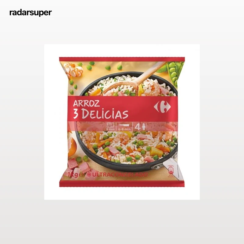 Arroz tres delicias ultracongelado Carrefour 1 kg.
