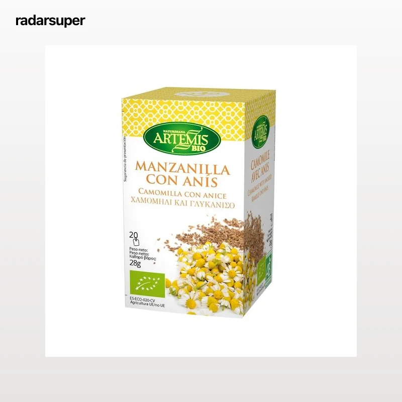ARTEMIS BIO Manzanilla con anis infusión procedente de agricultura ecológica ARTEMIS BIO 20 bolsitas 28 g.