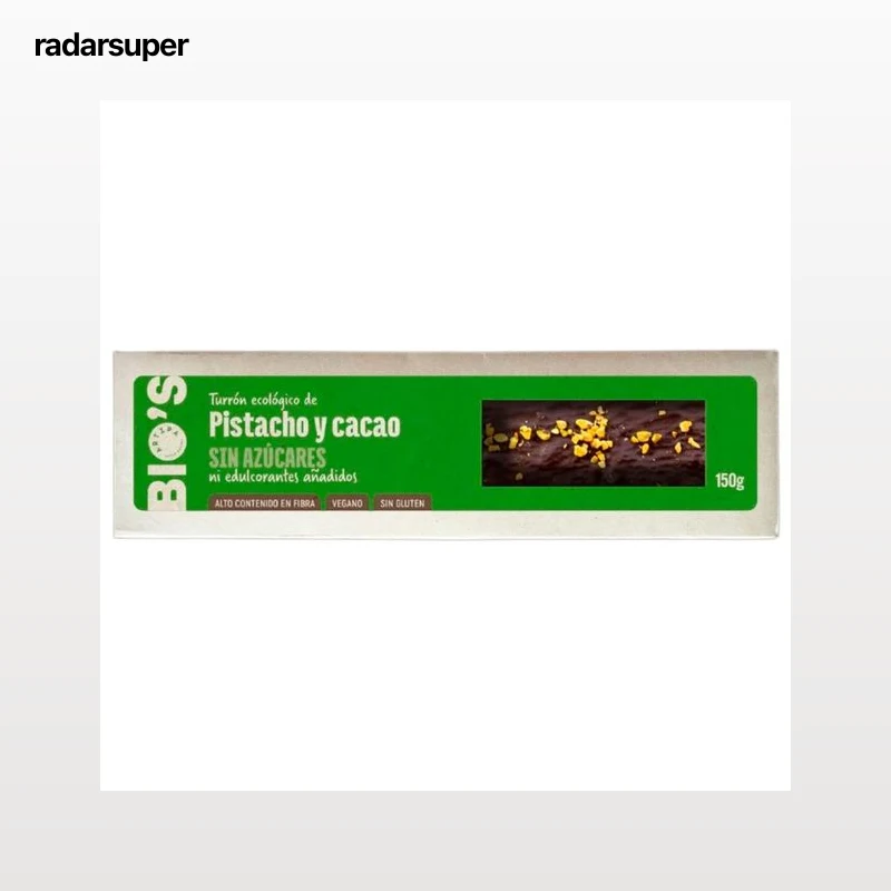 ARTIPA Bio´s Turrón ecológico de pistacho y cacao sin azúcares añadidos 150 g.