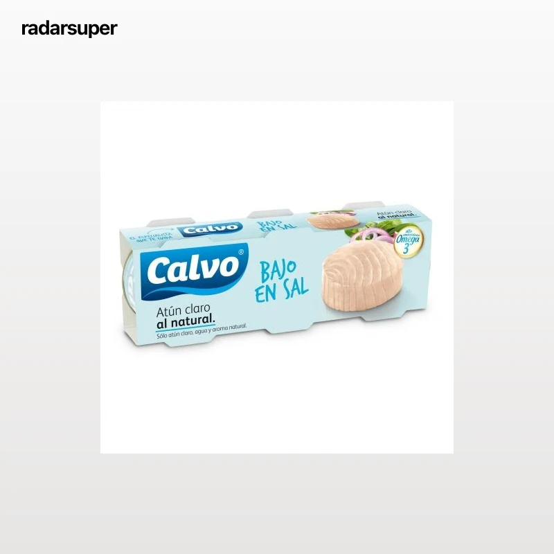 Atún claro al natural bajo en sal Calvo pack de 3 latas de 56 g.