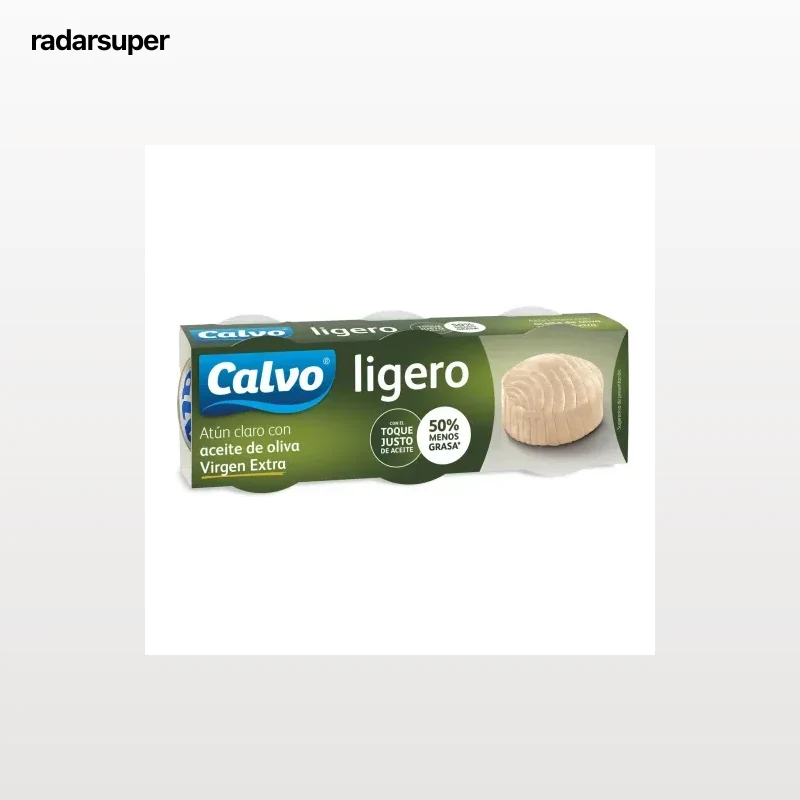 Atún claro con aceite de oliva virgen extra Ligero Calvo pack de 3 unidades de 56 g.
