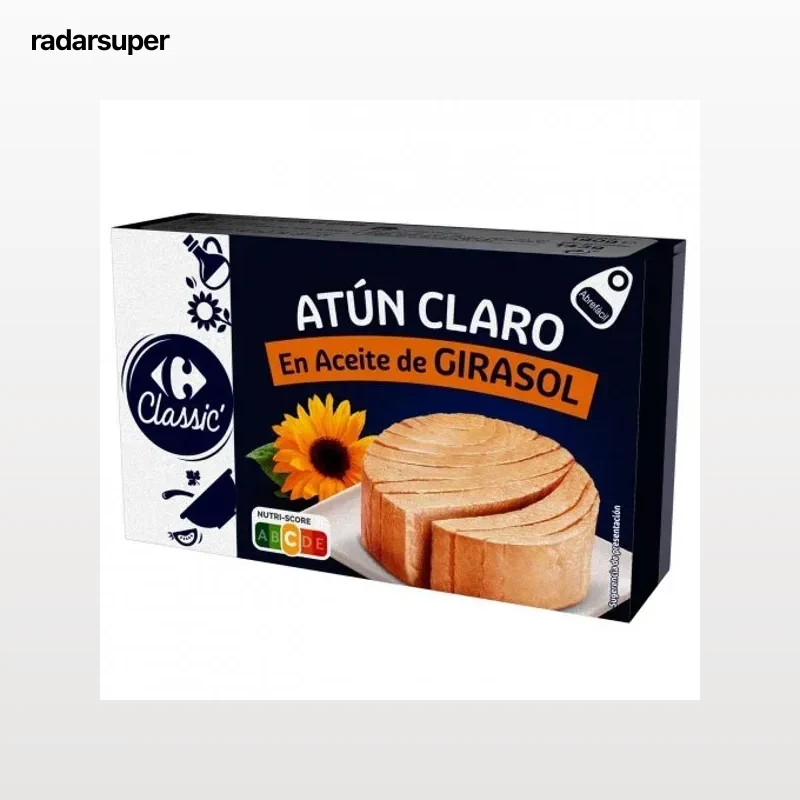 Atún claro en aceite de girasol Classic Carrefour 143 g.