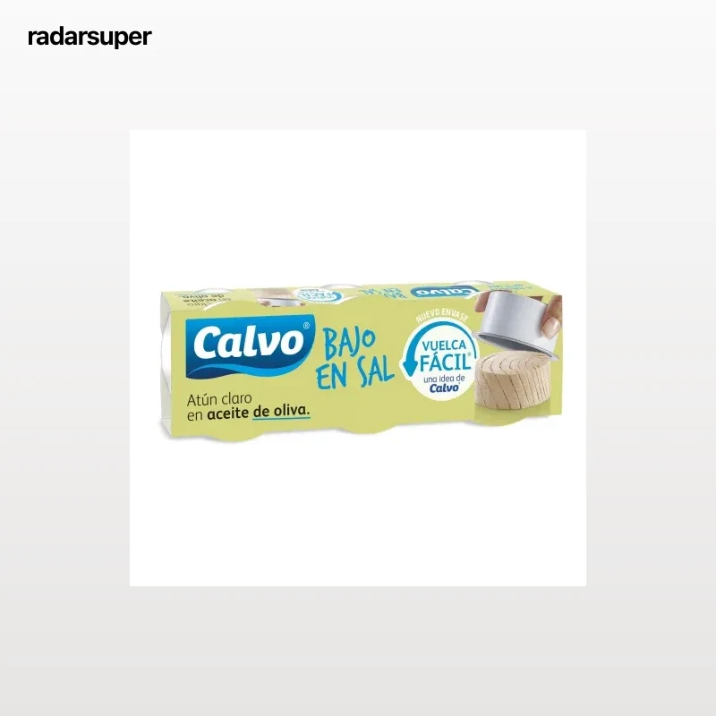 Atún claro en aceite de oliva bajo en sal Calvo pack de 3 latas de 65 g.