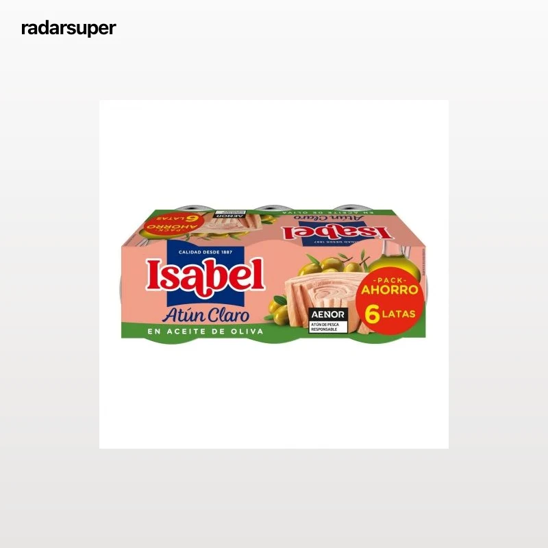 Atún claro en aceite de oliva Isabel pack de 6 latas de 52 g.