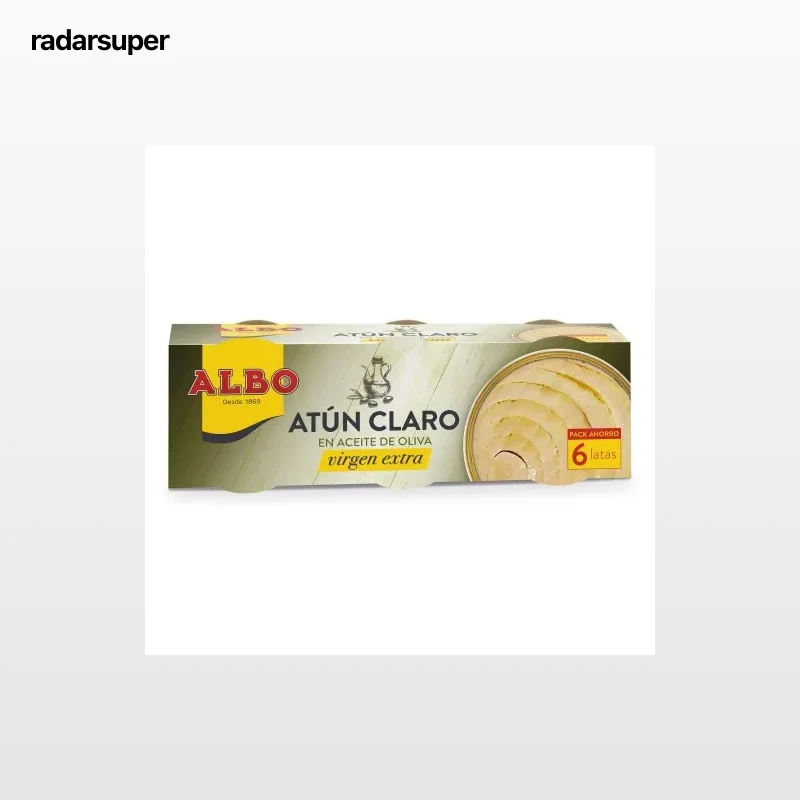 Atún claro en aceite de oliva virgen extra Albo pack de 6 latas de 55 g.