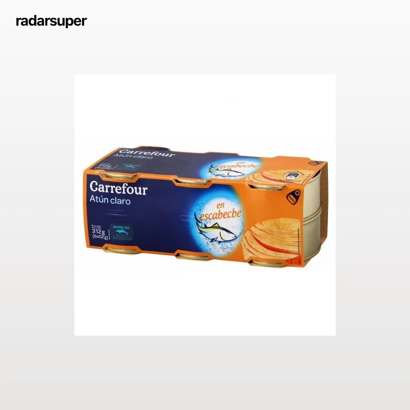 Atún claro en escabeche Carrefour pack de 6 latas de 52 g.