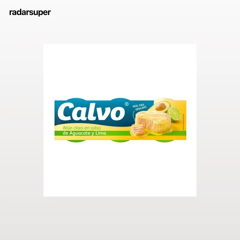 Atún claro en salsa de aguacate y lima Calvo pack de 3 latas de 52 g.
