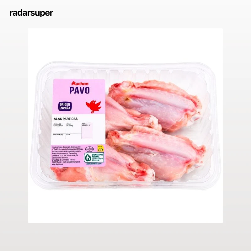 AUCHAN Alas partidas sin punta de pavo, bandeja Producto Alcampo.