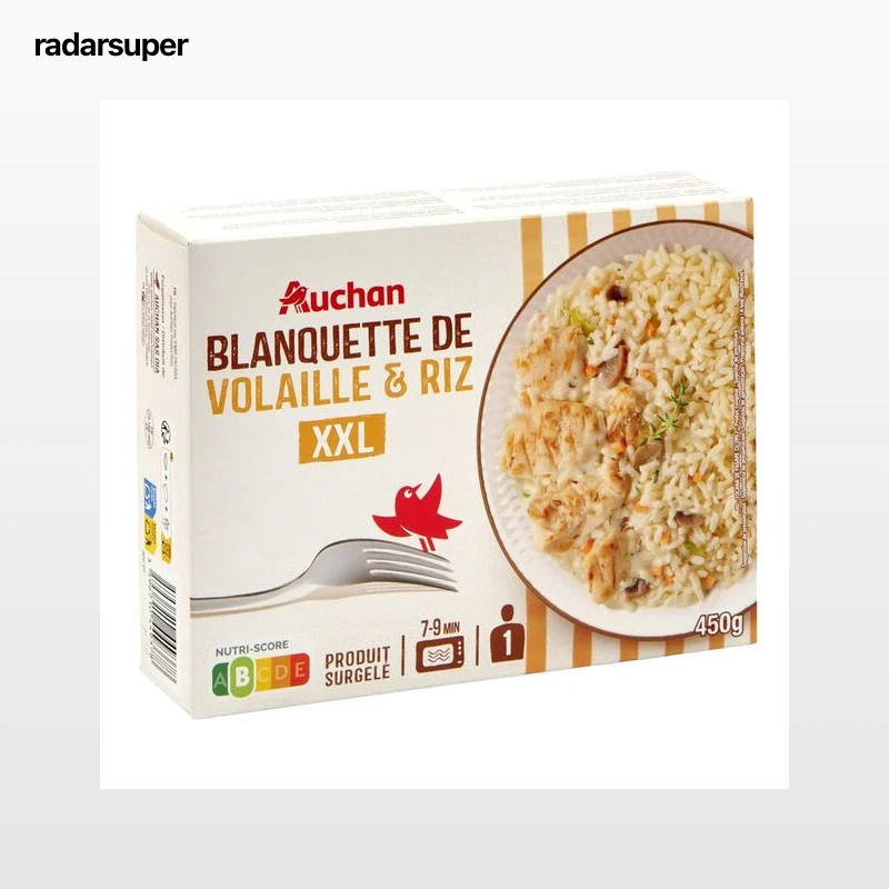 AUCHAN Arroz cocido con pollo asado en salsa de champiñón 450 g Producto Alcampo.