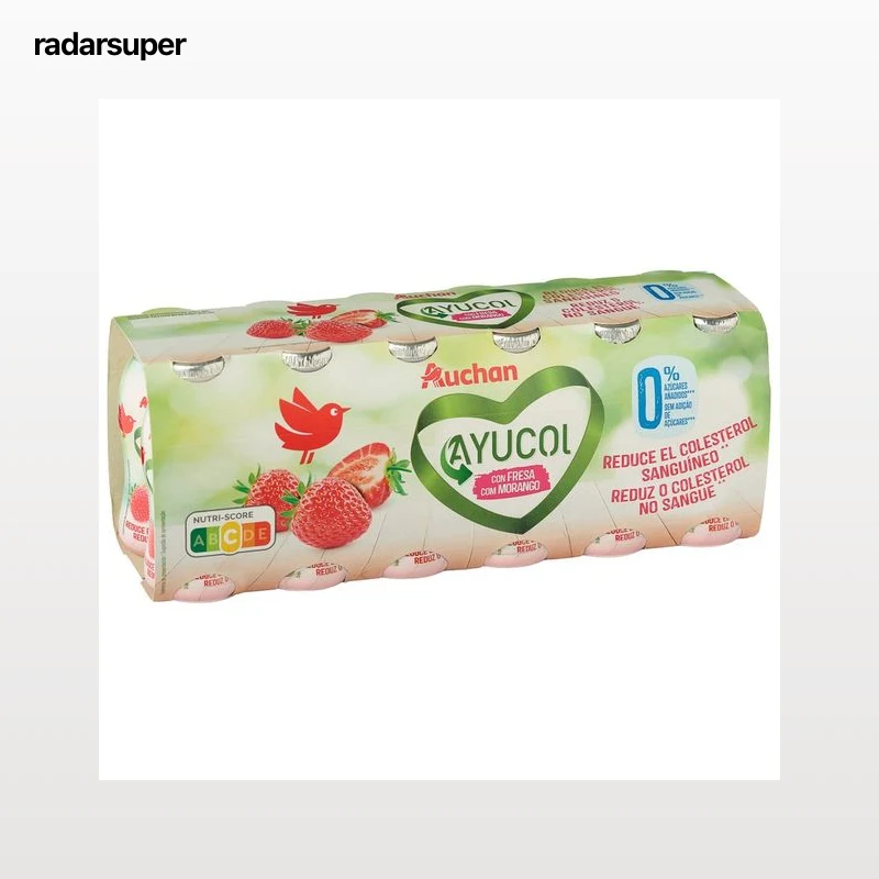 AUCHAN Ayucol con sabor a fresa, para ayudar a controlar el colesterol 12 x 100 g Producto Alcampo.