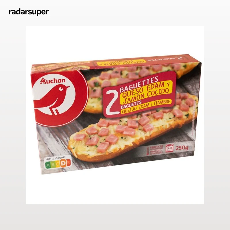 AUCHAN Baguettes de jamón cocido ahumado y queso Edam 2 x 125 g. Producto Alcampo