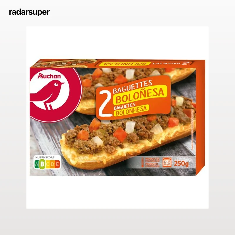 AUCHAN Baguettes con queso Edam, carne de vacuno, tomate y cebolla 2 x 125 g. Producto Alcampo