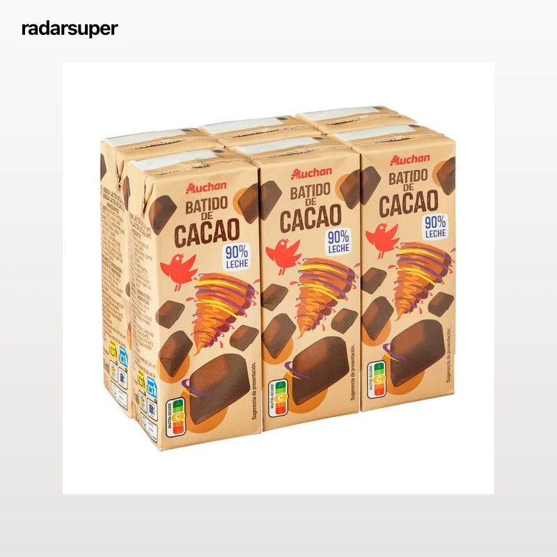 AUCHAN Batido con sabor a chocolate, elaborado con un 90% de leche 6 x 200 ml Producto Alcampo.