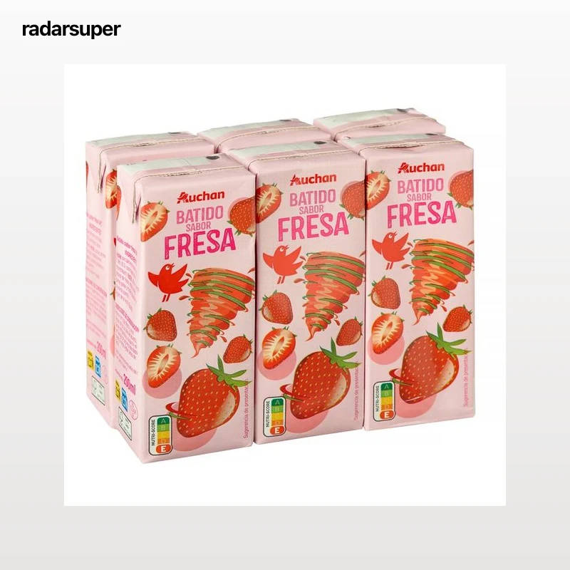 AUCHAN Batido con sabor a fresa 6 x 200 ml. Producto Alcampo